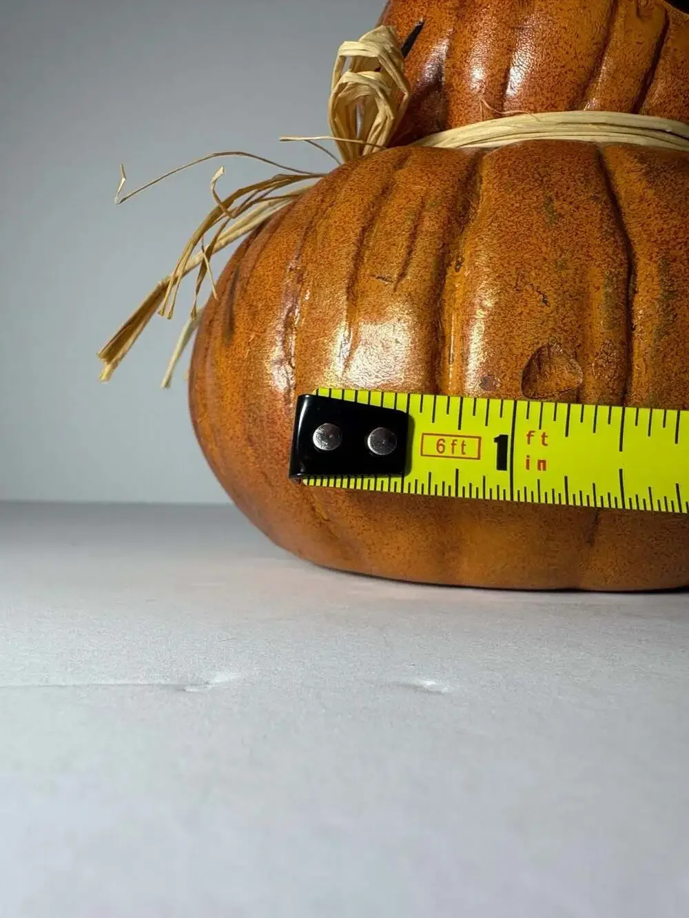 Pier 1 Whimsical Jack-O-Lantern Pumpkin Figurine Wearing Witch Hat and Straw Bow